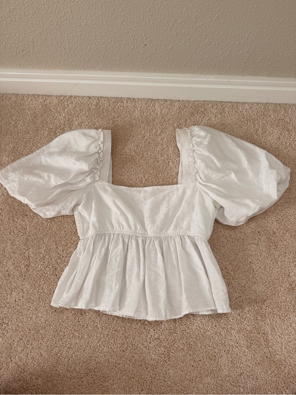 Altar'd State White Puff Sleeve Square Neck Peplum Blouse